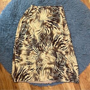 Josephine Chaus Brown Tan Animal Print Midi Silk Skirt Size XL